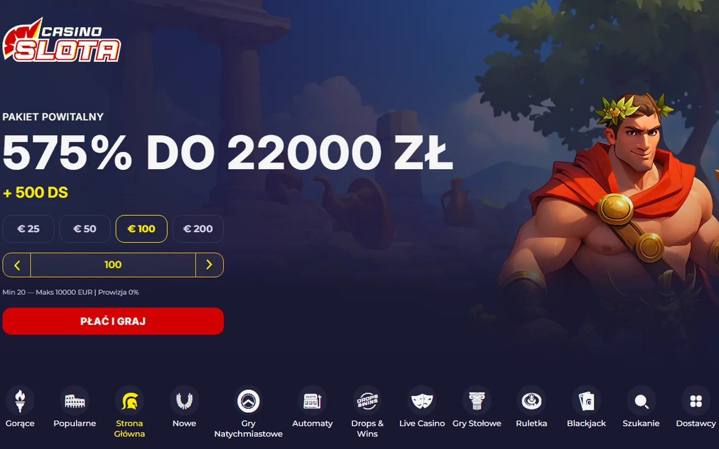Slota Casino — bonus bez depozytu, ekran kasyna